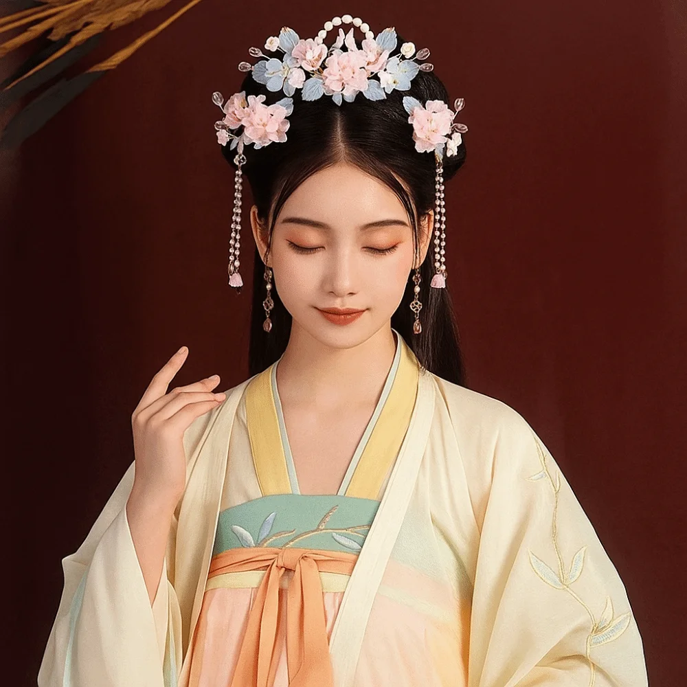 

Retro Tassel Chinese Style Hairpin Set Earring for Buns Hanfu Hair Stick Pearl Alloy Flower Hair Comb Hairstyle Design Tool