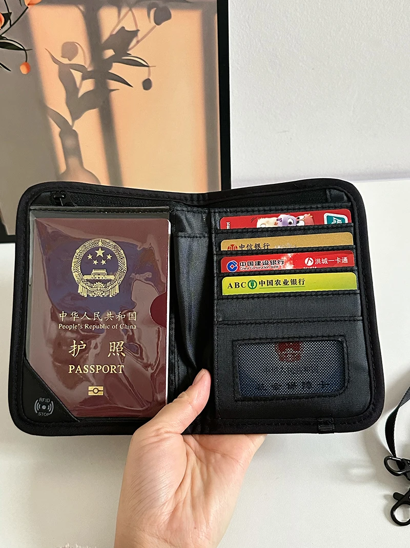 RFID Blocking Anti-Theft Passport Holder Wallet, Waterproof Crossbody Travel Document Organizer, Lightweight Mini Card Pouch