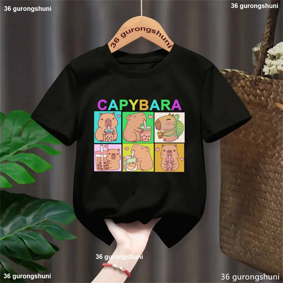 

2025 Cute Rainbow Capybara Lover Capy Tshrit Girls/Boys Kawaii Kids Clothes Funny Short Sleeve Tee Top T-Shirt