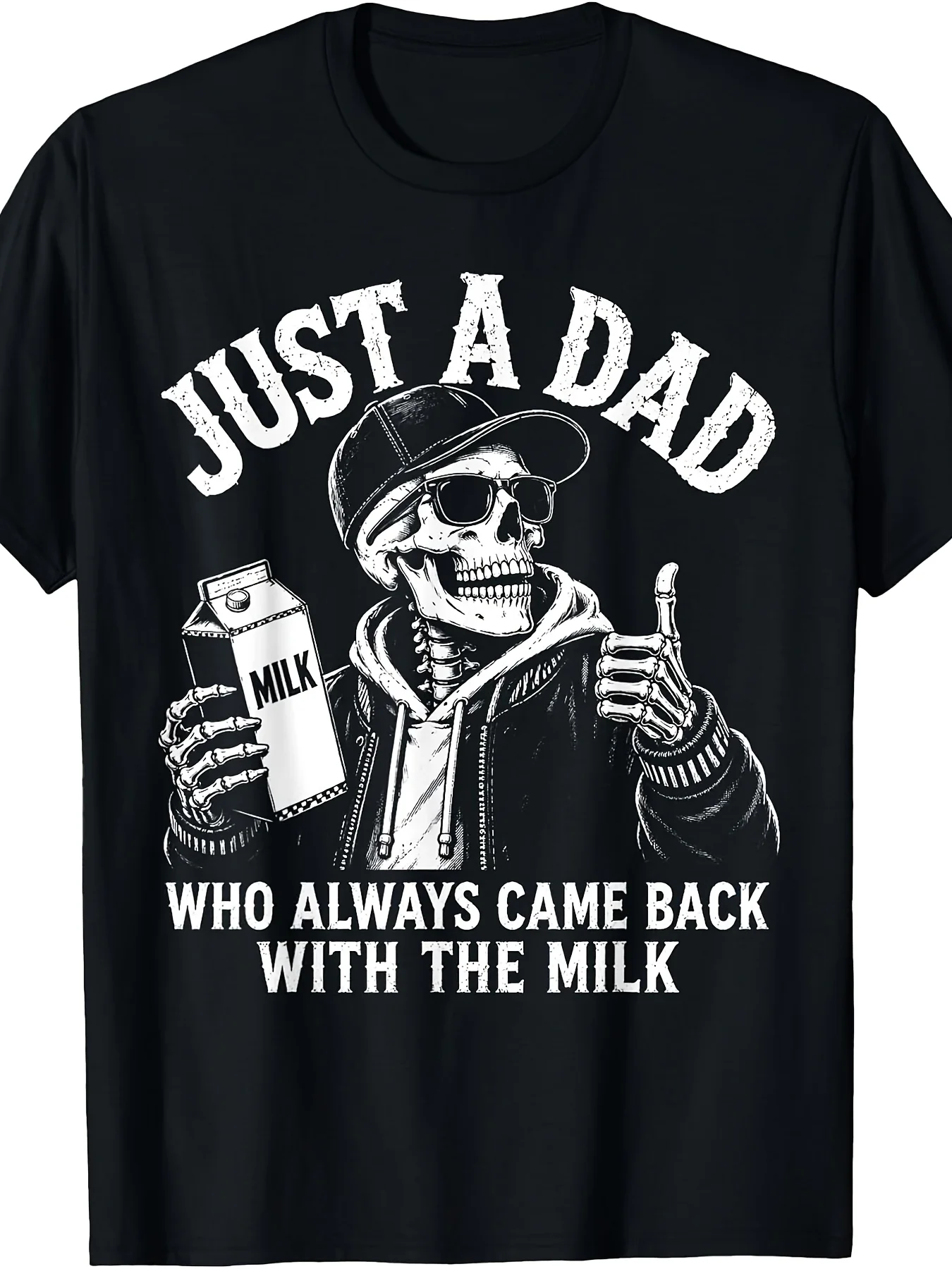 Dad Who Always Brings Back Milk, Retro Skull T-Shirt, Retro Casual Round-Neck Printed T-Shirt