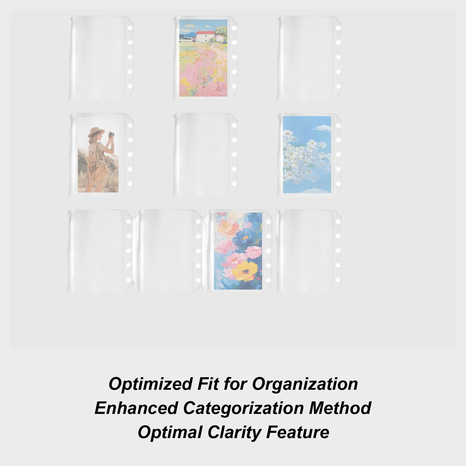 Clear Page Protectors 10 Pieces 5-Ring M5 Zipper Receipt Sleeves Binder Card Sleeves For Professionals Travelers Artists