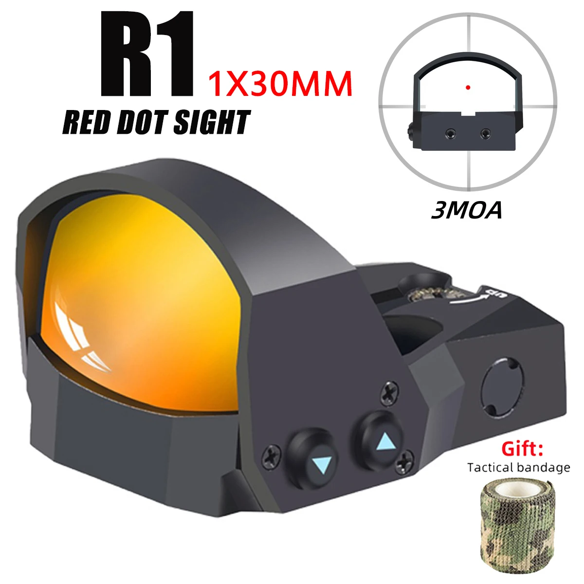 1x30mm Mini Red Dot Sight Tactical R1 Open Red Dot Sight 3MOA Hunting Optics Reflex Scope with Full Markings