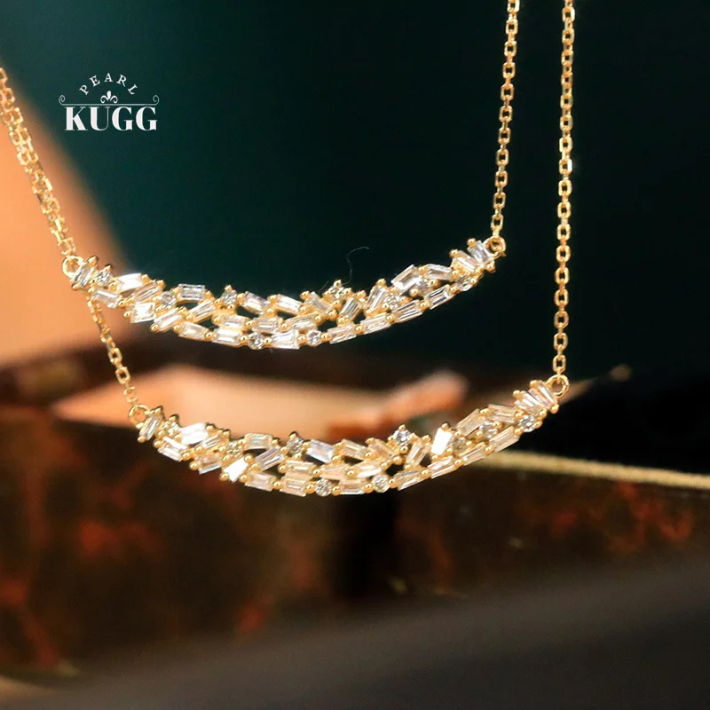 

KUGG 100% 18K Yellow Gold Necklace Romantic Smile Shape Real Natural Diamond Pendant Necklace for Women High Wedding Jewelry