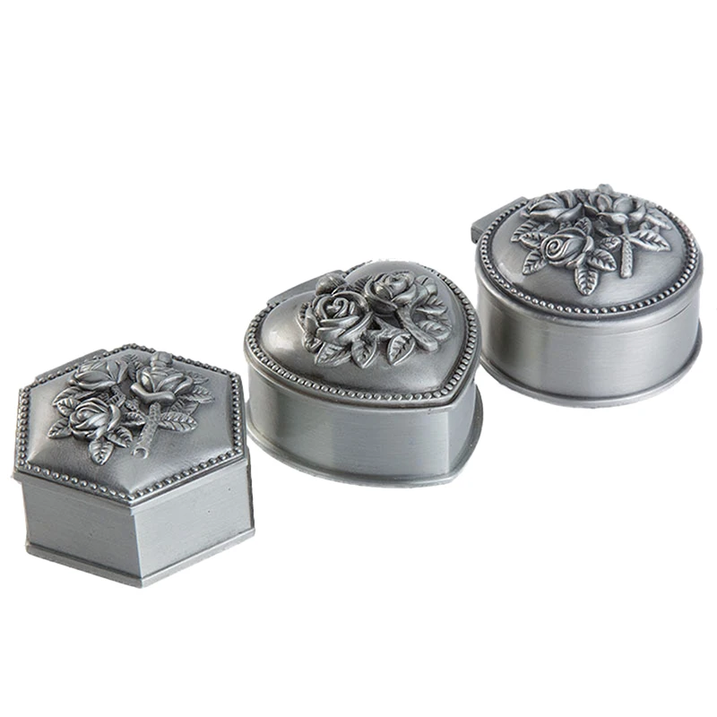 صغيرة الحجم الرجعية صندوق مجوهرات معدني خمر زهرة منحوتة ديكور المنزل حلية حالة حلقة سوار قلادة تخزين الخرز المنظم