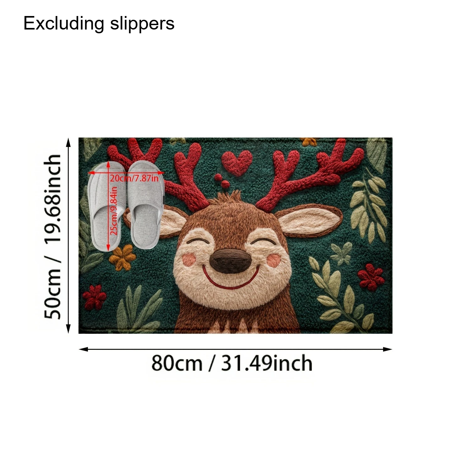 Cute Fluffy Christmas Deer Microfiber Bath Mat - Quick-Dry & Absorbent, Festive Holiday Design with Red Berries & Green Leaves