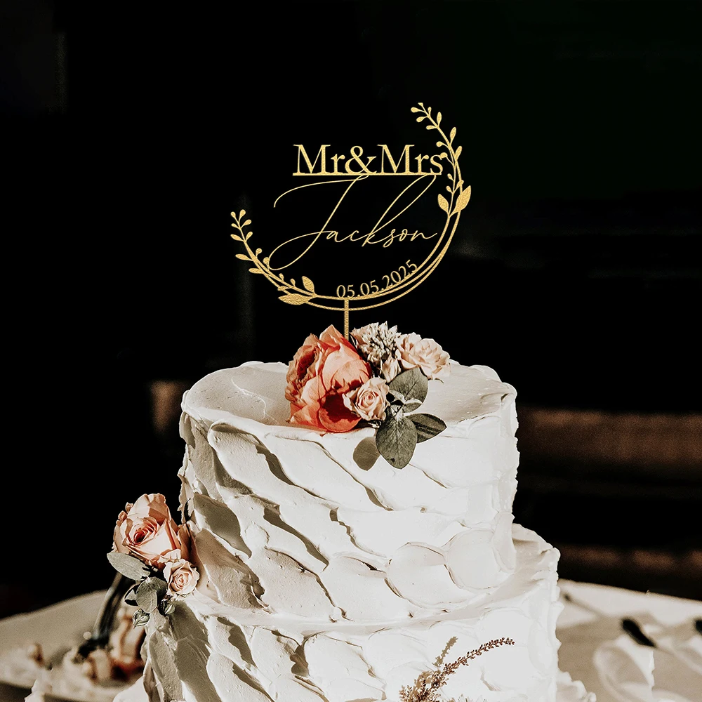 Personalized Cake Topper with Last Name, Custom Mr and Mrs, Toppers for Wedding Anniversary Decoration