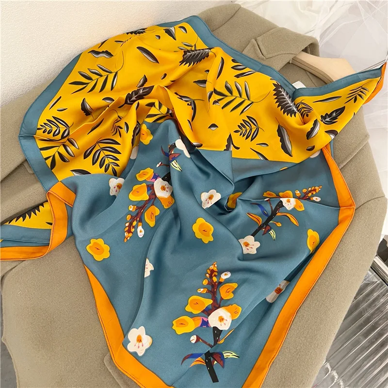 Silk Square Scarf Women Satin Bandana Print Scarves Head Band Fashion Lady Hair Shawl and Wrap Female Neckerchief Hijab 2024