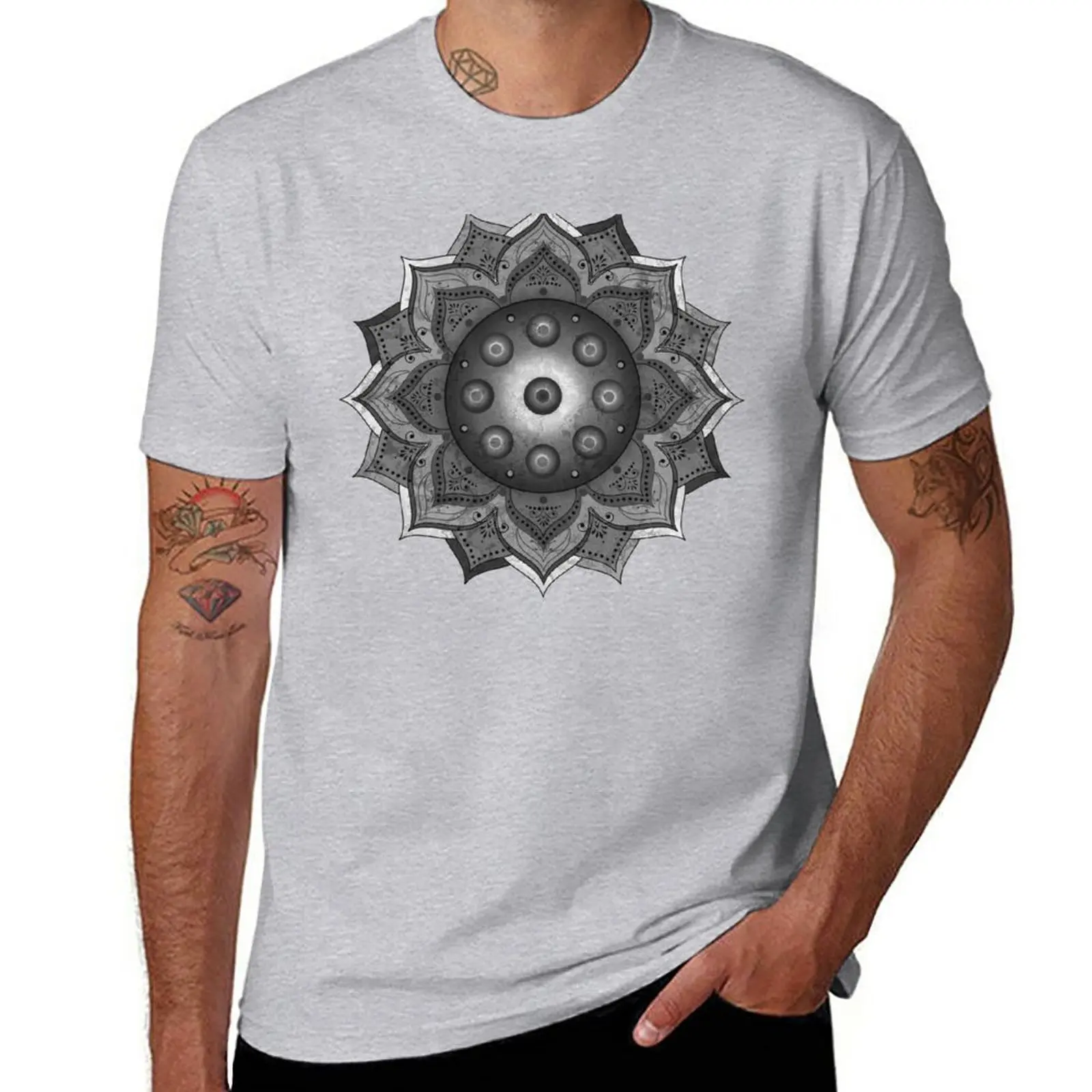 New Handpan - Hang Drum Mandala solo - black grey white T-Shirt blank t shirts quick-drying t-shirt sweat shirts t shirts men