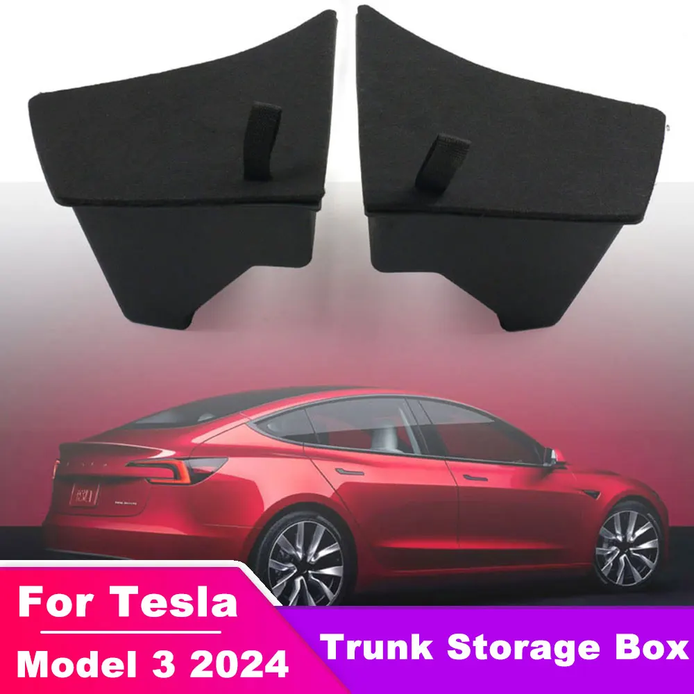 Car Trunk Side Storage Box for Tesla Model 3 2024 Hollow Cover Organizer Flocking Mat Partition Board Stowing Tidying