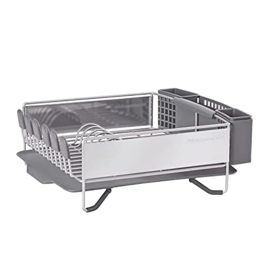

Compact Space Saving Dish Rack with Removable Flatware Caddy and Angled Self Draining Drainboard Satin Gray 15Inchby13.25Inch