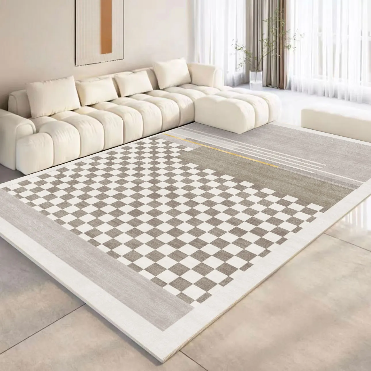 VIKAMA Nordischer Wohnzimmerteppich, Sofa, Couchtisch, leicht, luxuriös und einfach, Schlafzimmer, Nachttisch, Kristall-Samt-Bodenmatte, Heimdekoration