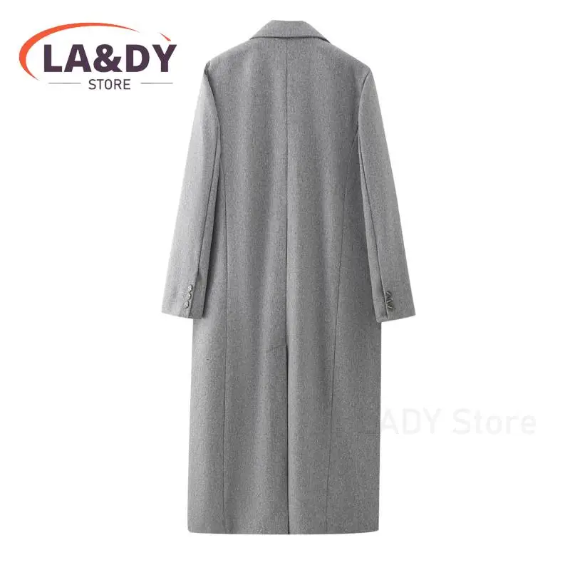 Woolen Coat Woman 2024 Fashion Loose Double-Breasted Female Solid Color Autumn Winter Casual Long Sleeve Pocket Overcoats