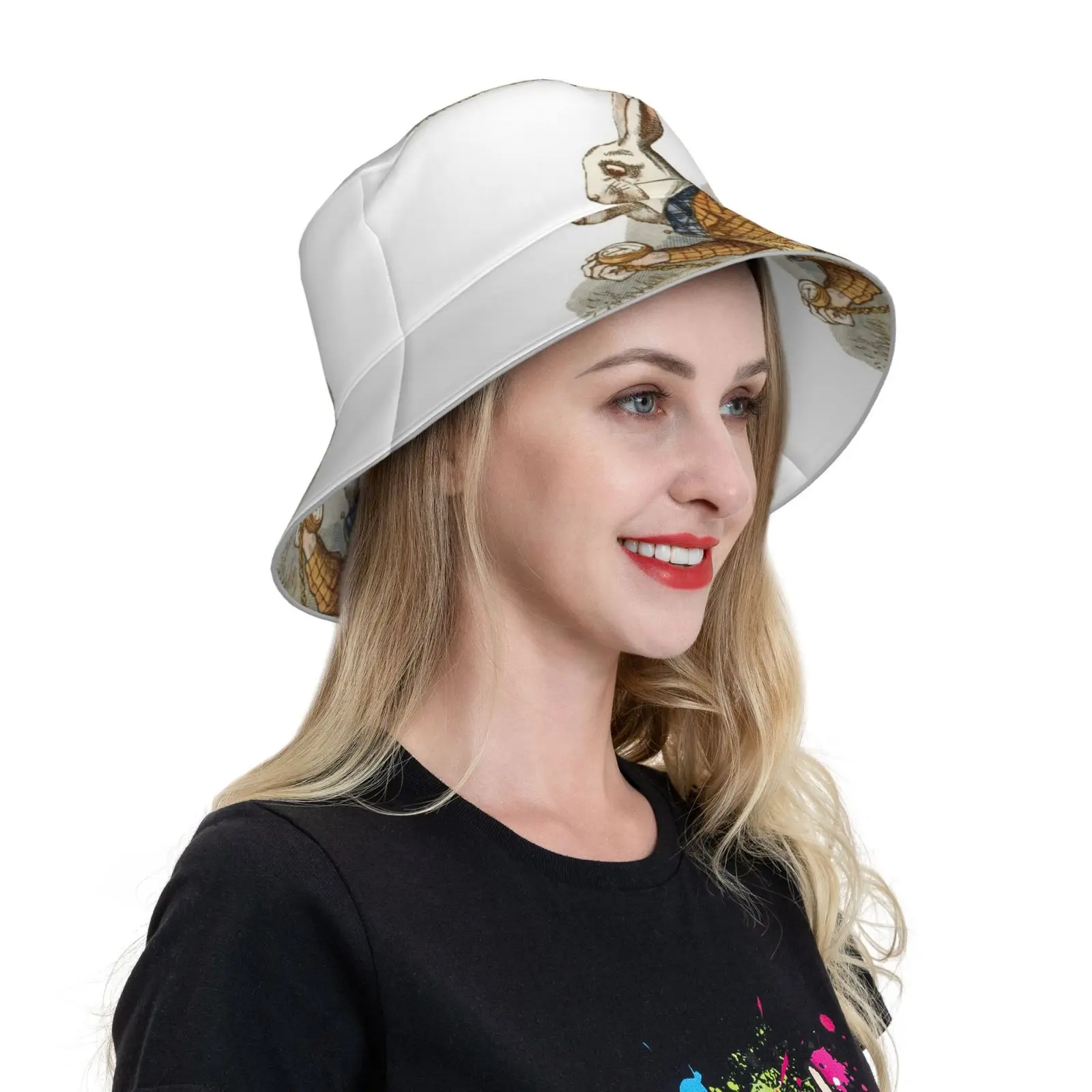 Alice In White Rabbit-Sombrero de pescador transpirable para deportes al aire libre, gorra de moda, Alice In White Rabbit Vintage Book Rabbit Bunny