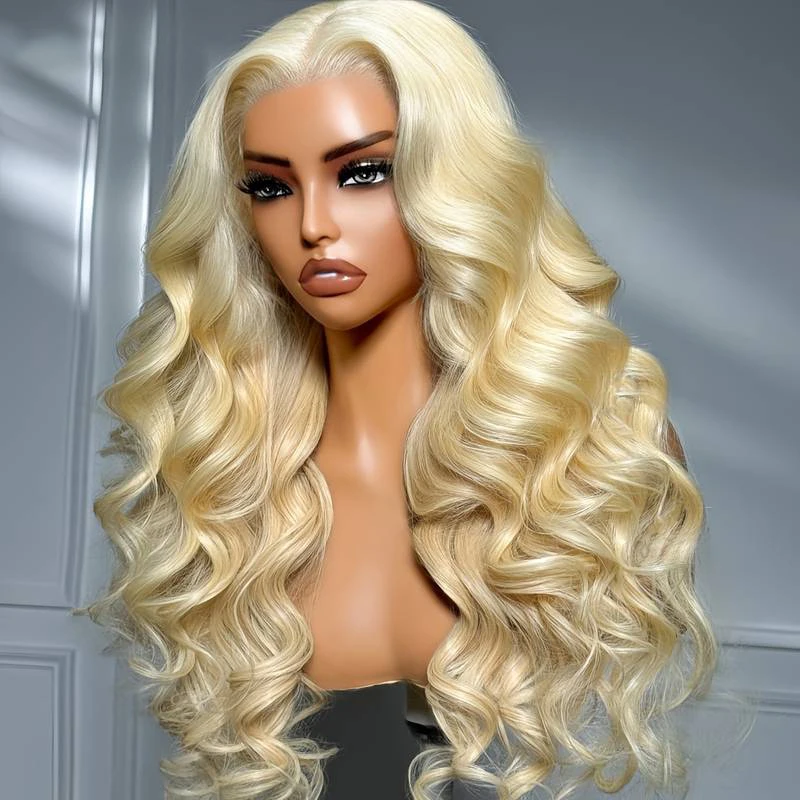 13x6 Body Wave 613 Lace Front Wig Human Hair Blonde Wig 180% Density Blonde Lace Front Wigs 27 Honey Blonde Transparent Lace Human Hair Pre Plucked For Women
