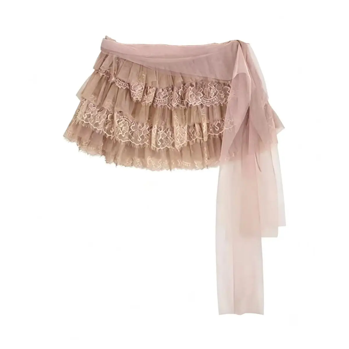 Lace Streamer Splicing Irregular Mesh Skirt Fluffy Cake Thin Gauze Skirt Short