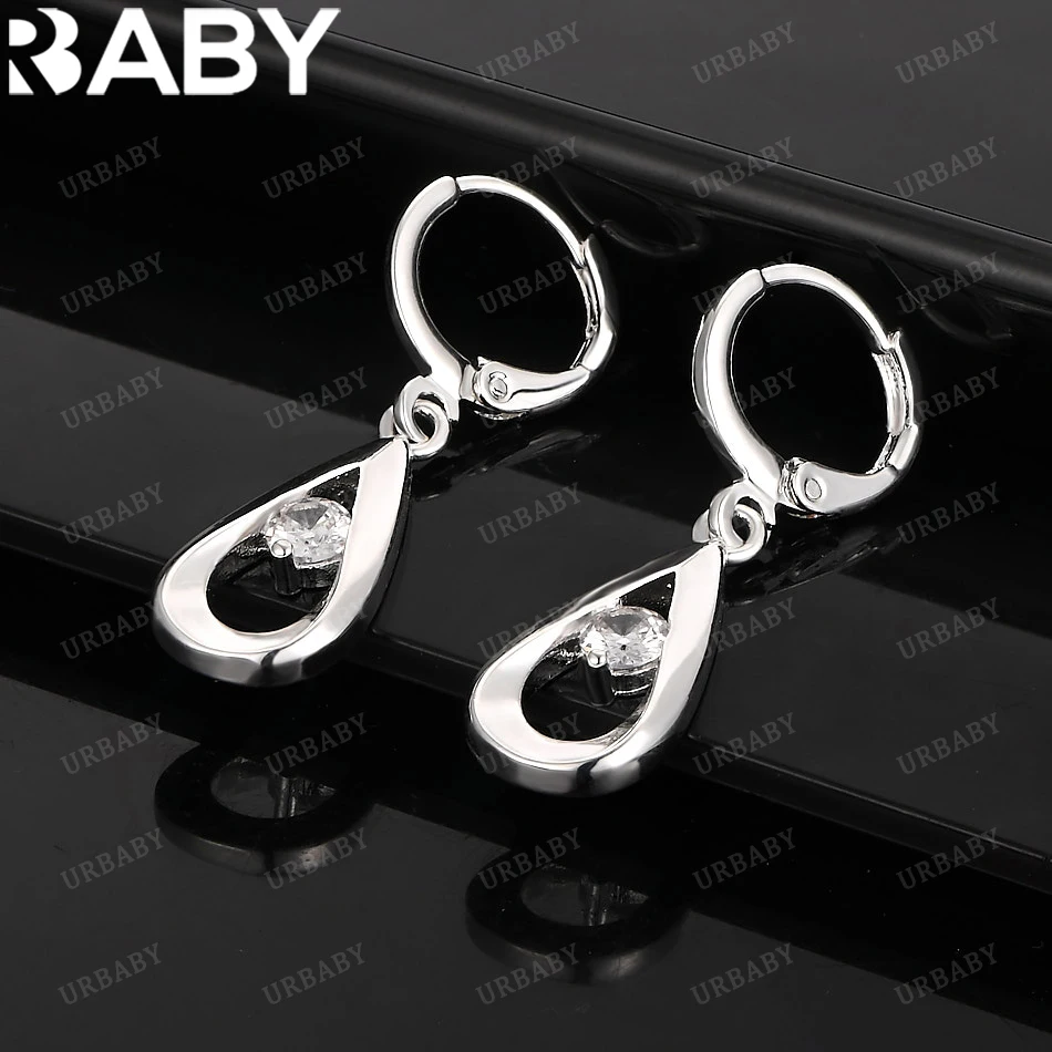 

URBABY 925 Sterling Silver Earrings Zircons Teardrop Drop Earrings For Women Jewelry Fashion Party and Daily Wear