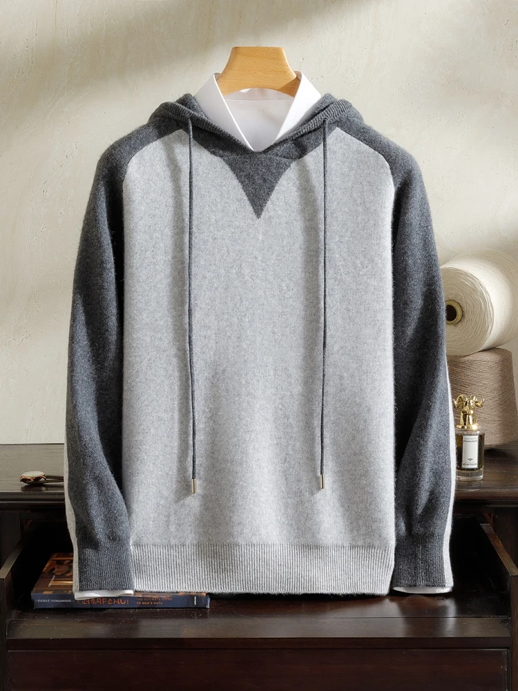 CHICUU Men's 100% Cashmere Hoodie Pullover Pants Set Autumn Winter Thick Heavyweight Cashmere Knit Sweater Jumper Trousers Suit