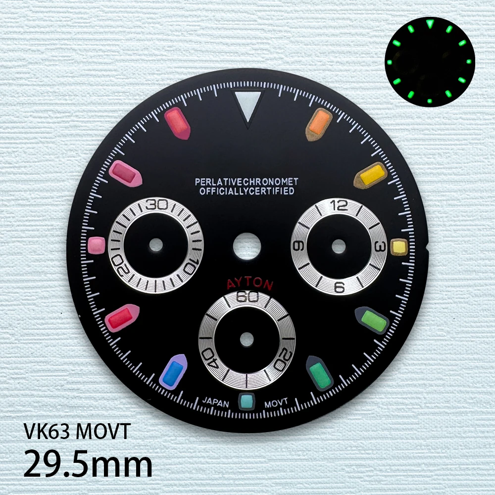 29.5mm S Logo Panda DTNDial Fit VK63 Movement Green Luminous High-Quality Dial Watch Modification Accessories