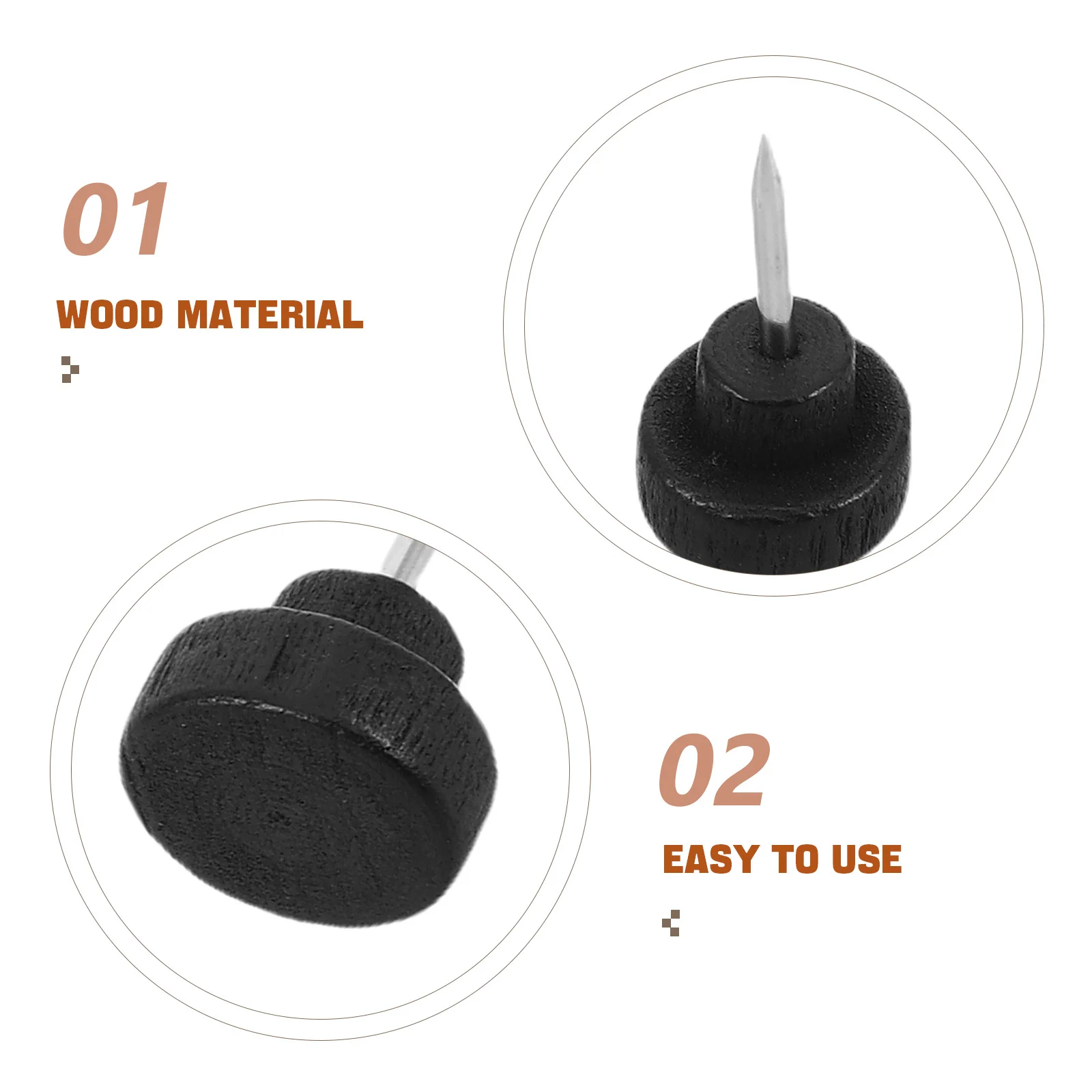 Puntine rotonde in legno da 100 pezzi Design a testa piatta Forte forza di tenuta per bacheca in sughero Mappe Poster Foto Note Ufficio Scuola