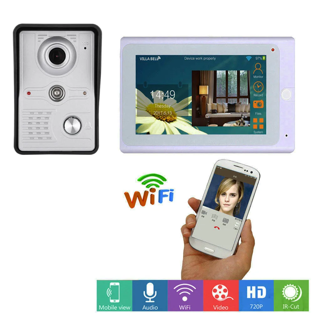 7 Inch Wireless WiFi Smart IP Video Door Phone Intercom System with 1x1200TVL Wired Doorbell Camera,Support Remote unlock