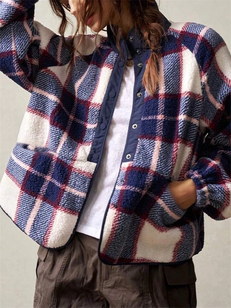 

Женское короткое пальто в клетку, осенне-зимняя верхняя одежда, куртка на пуговицах с отложным воротником и длинными рукавами, женские кардиганы, свитер, одежда