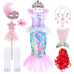 Mermaid Dress Birthday Girl Princess Sequin Costume Kids Halloween Cosplay Children Birthday Party Clothes