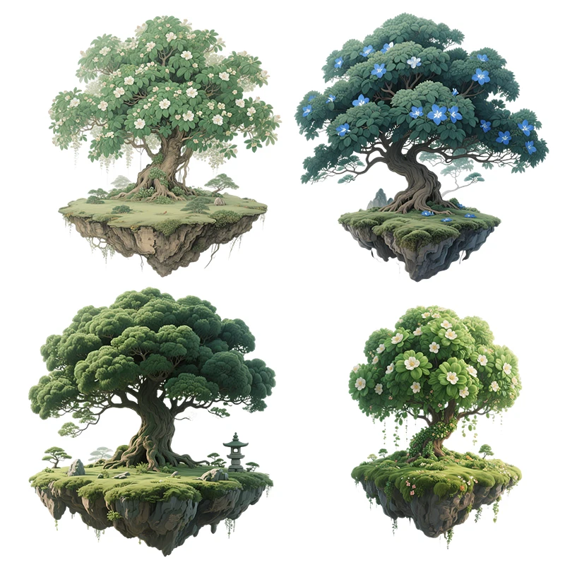 Three Ratels CAB18  Romantic green tree floating island wall stickers for home decoration