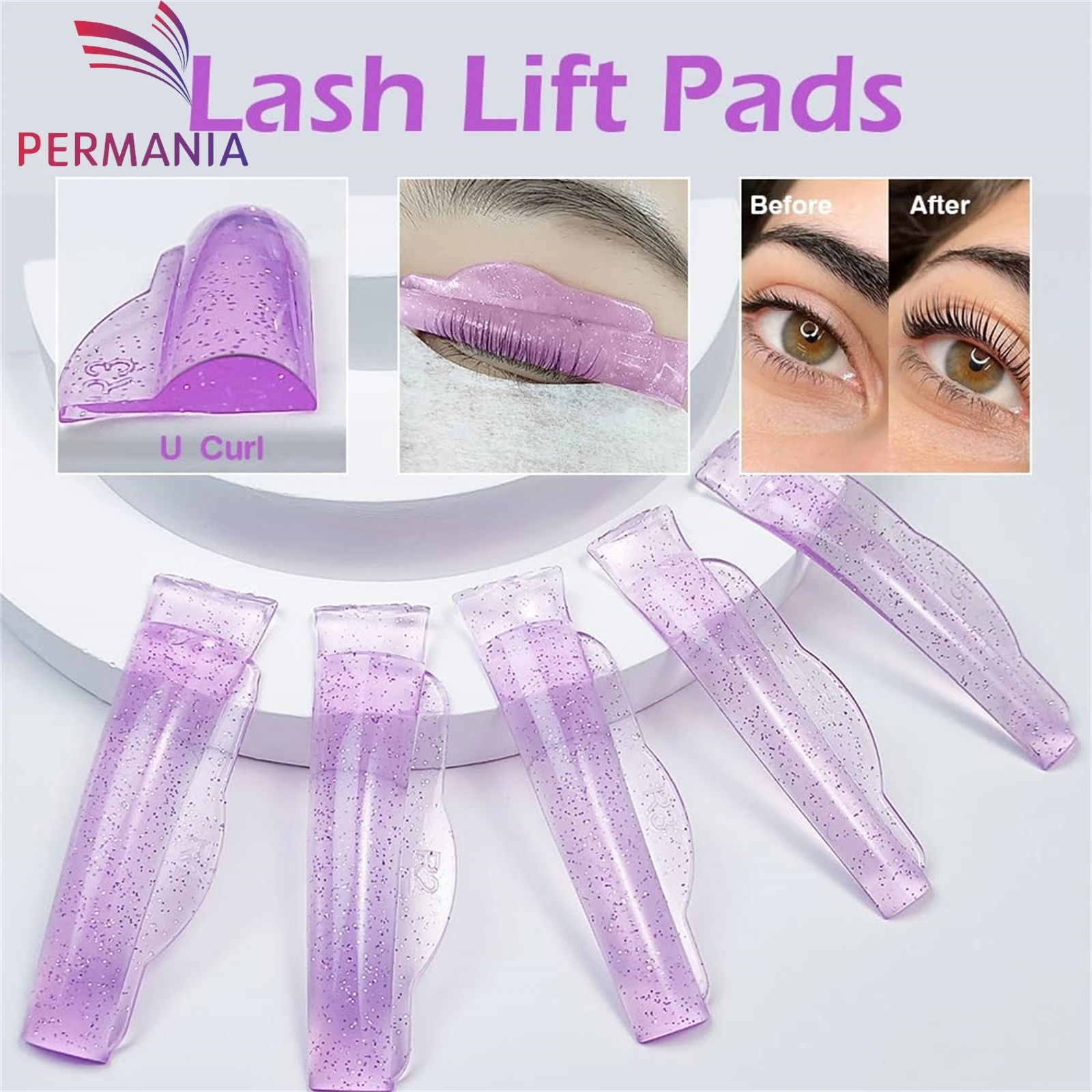 PERMANIA 5 Paar kleberfreie Silikon-Wimpernperm-Stäbchen, klebrige Wimpernlift-Pads, Wimpernformer-Zubehör, Applikator, Make-up-Tool – Detail 4
