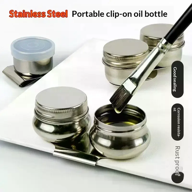 Single/Double Hole Stainless Steel Oil Paint Holder With Leakproof Lid Multipurpose Metal Paint Brush Washing Container