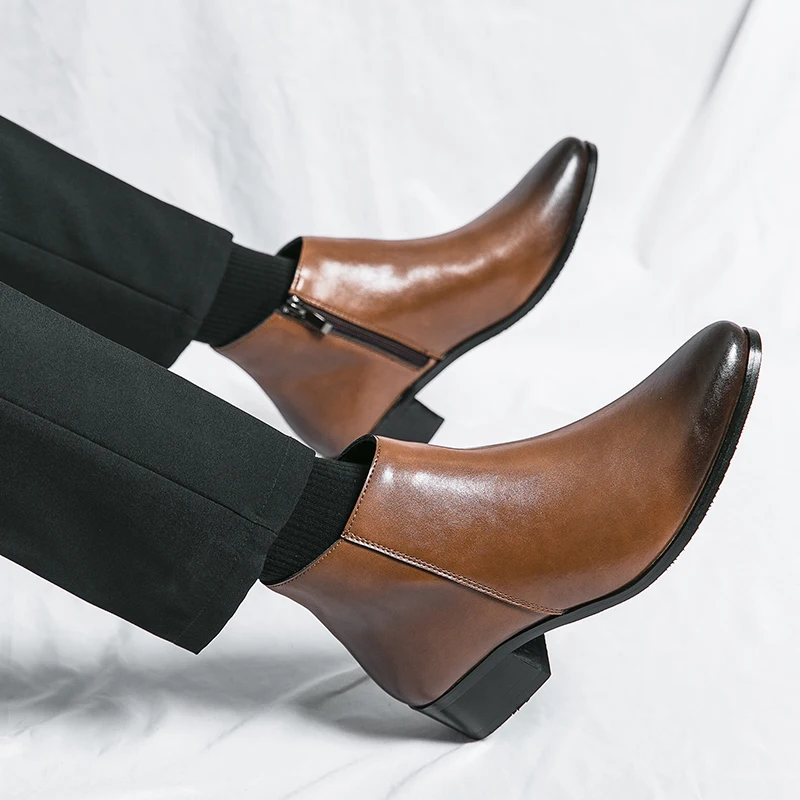 MAEDEF nowe męskie buty wysokiej jakości marka Retro wygodne skórzane wodoodporne botki 2024 modne czarne brązowe męskie buty — zdjęcie 7