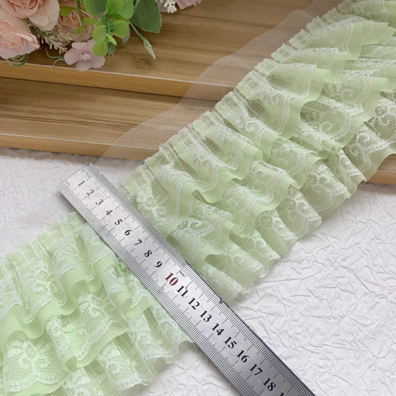 Großhandel 10 Yards. Dreilagiger Chiffon-Rüschen-Spitzenbesatz. DIY Kleidungssaum Vorhang-Dekorationszubehör RS24563 – Detail 8