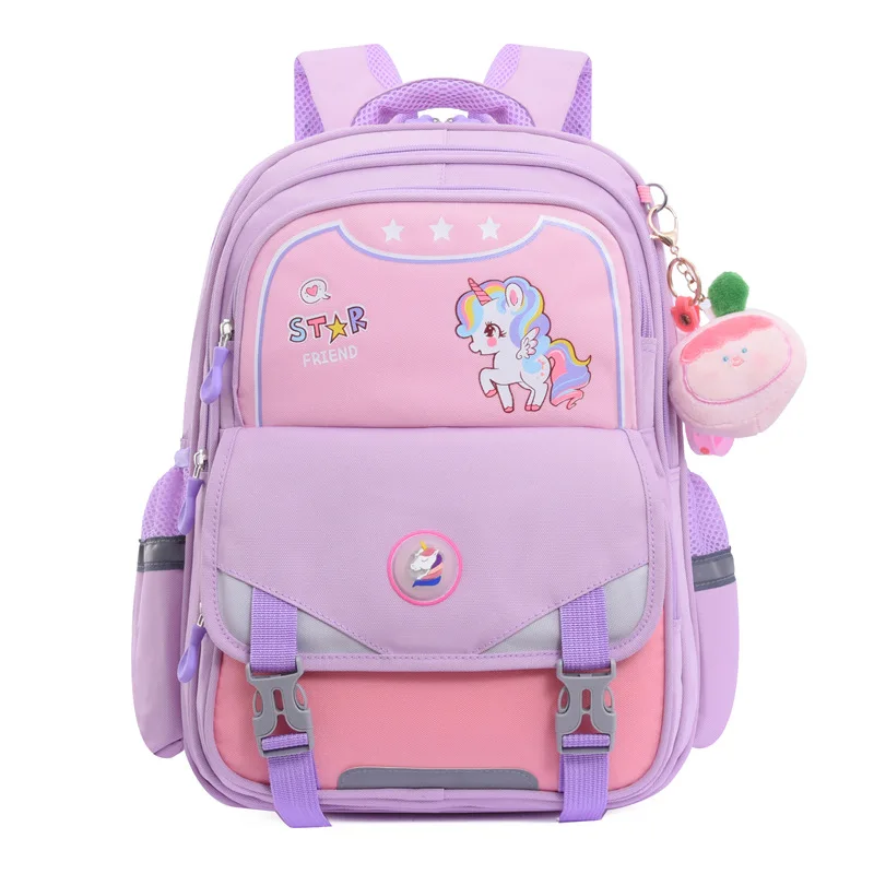 Mochila escolar de doble hombro para estudiantes adolescentes, morral ortopédico para estudiantes de primaria, ligero, con diseño de unicornio de dibujos animados