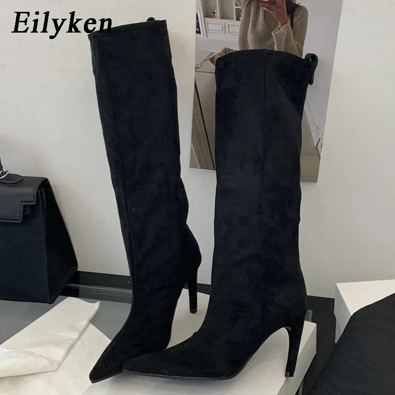 Eilyken 2026 New Winter Punk Pointed Toe Knee High Women Boots Thin Heels Shoes Female Vintage Long Booties Zapatos De Muje