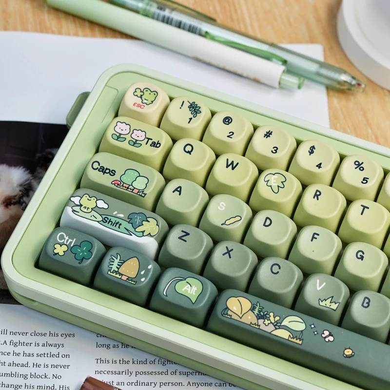 Rainy Froggy Cute Keycaps Set,132 Keys Custom MOA Profile GMK Double Shot PBT Key Caps For MX Mechanical Keyboard 60% 75%