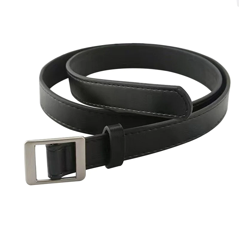 

Simple New Black Women Belt Solid Color Imitation Leather Smooth Buckle Women's Belts Youth Girls Jeans Belts Decorate Belt