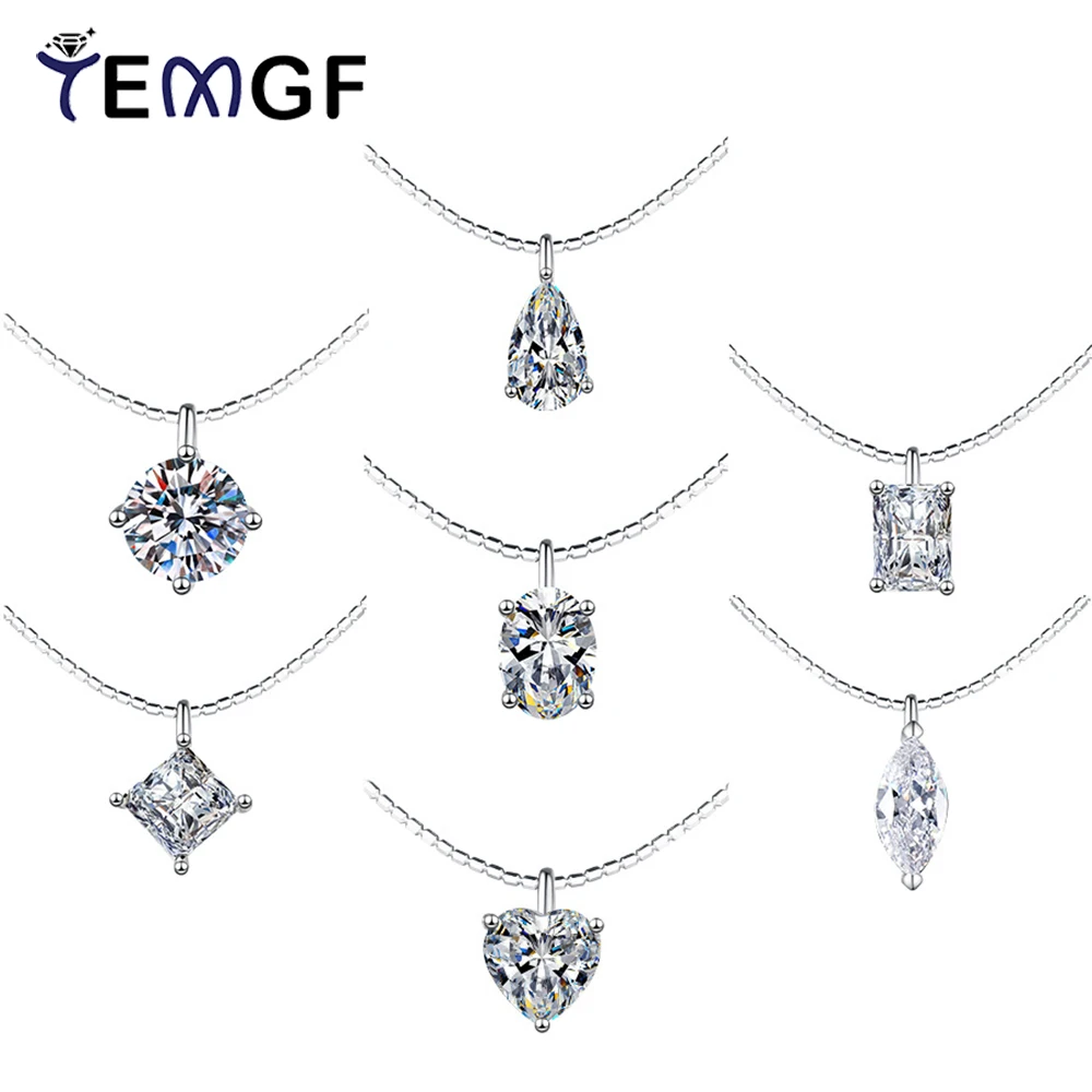 

TEMGF 0.5CT/1CT Moissanite Necklace Detachable Pendant Chokers 40cm 925 Silver Chain for Women Simple Fine Jewelry GRA Certified