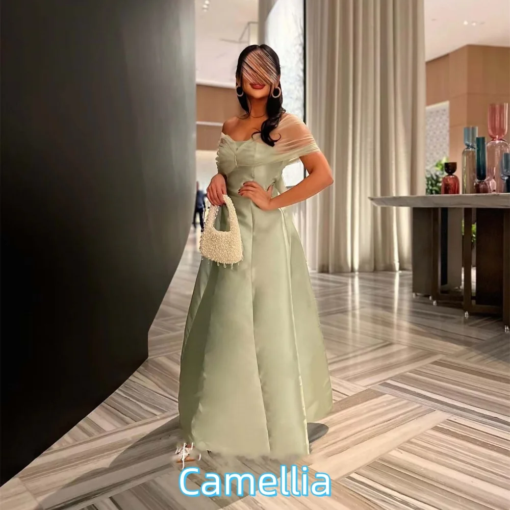 

Customized Exquisite A-line Evening Dress Charming Satin Prom Dress Sexy Off The Shoulder Ruffles Party Gown فساتين سهرة