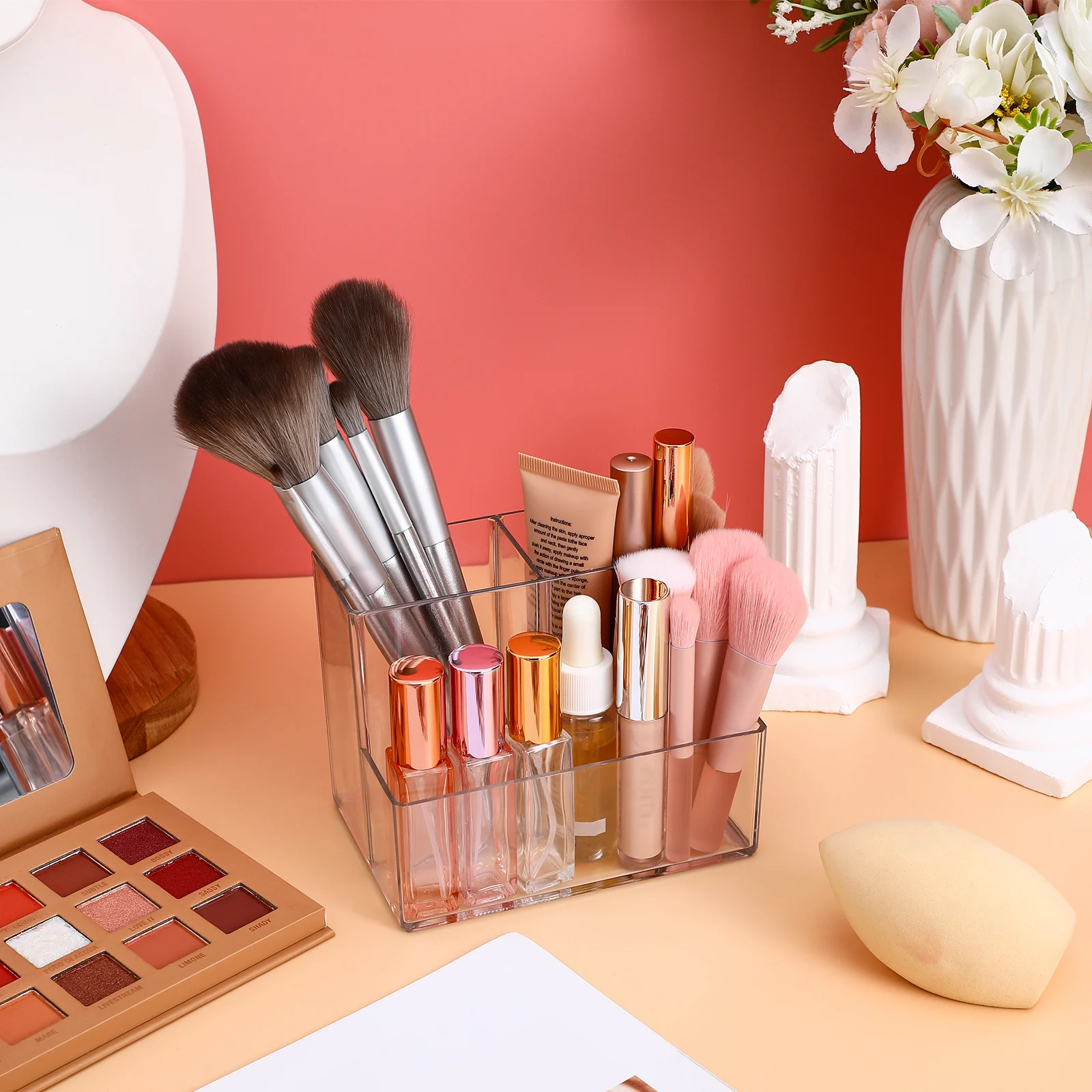 

Multi-Functional Makeup Brush Organizer Transparent Desk Storage Box Pencil Cup Vanity Stationery Container Skincare