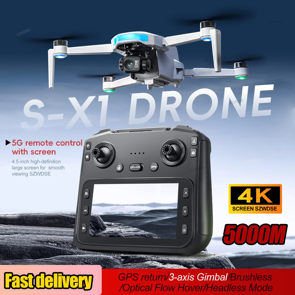New S-X1 GPS Drone Professional 8K Camera 3-axis Gimbal 5KM Aerial FPV Brushless with Large Screen Remote Control Folding Drones