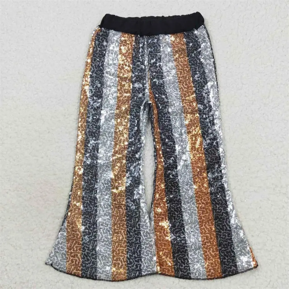 

Wholesale Baby Girl Sequins Soft Comfortable Children Bell Bottoms Pants Kids Black Orange Stripes Trousers Clothing Clothes