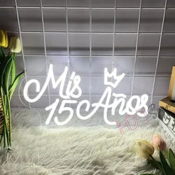 Mis 15 Anos Neon Sign Happy Birthday Spanish Neon Lights Bedroom Birthday Party Gift Led Art Wall Hanging Decorative Lights