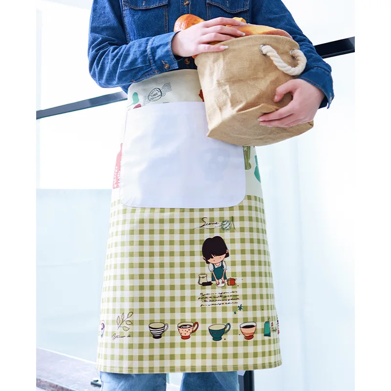 Fashionable half-length apron, household kitchen, catering, oil and dirt prevention, lovely cotton and linen work clothes, apron