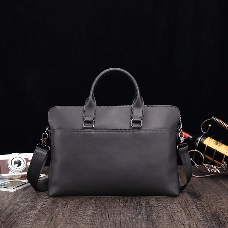 Casual pu leather men's handbag briefcase retro business 15.6 inch men's multi-function business computer bag shoulder bag