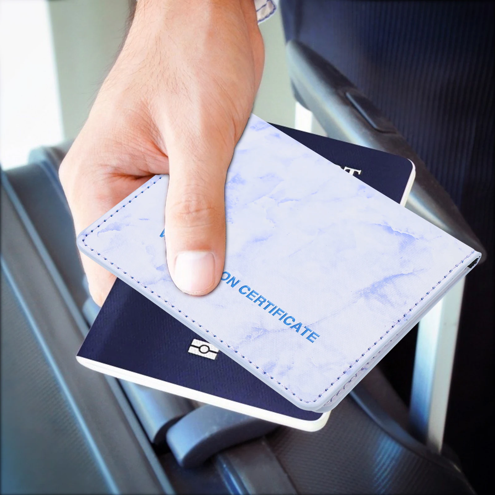 

Card Holder Marble Pattern Protective Cover 2 Slots Blue Color Waterproof Safe Long Use Practical Design