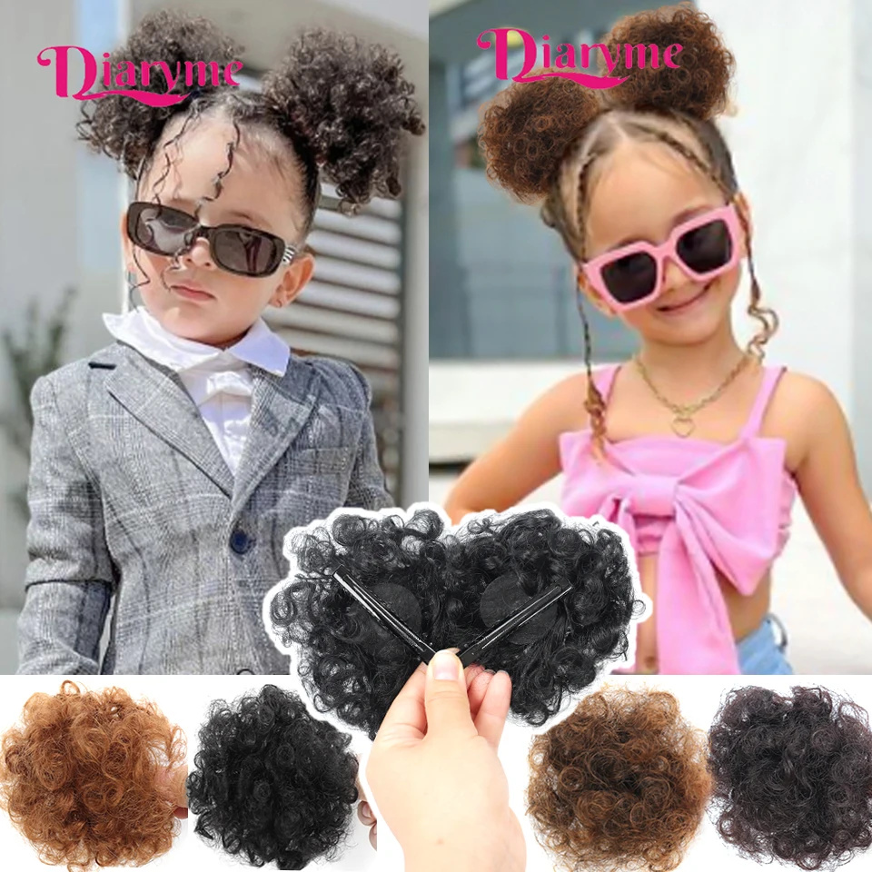 

Детские афро пышные заколки для хвоста, короткие афро-кудрявые вьющиеся волосы, пучок, наращивание хвоста, синтетические волосы