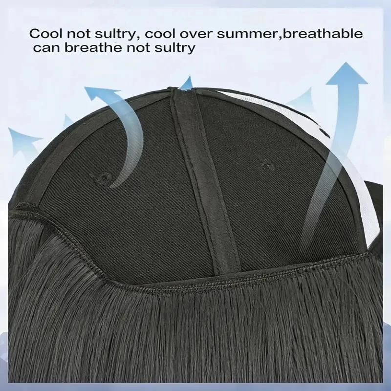 18Inch Synthetic Long Straight Hair Extension Baseball Cap  Adjustable Black Blonde Hairpiece Fashion Hat Wig image 5