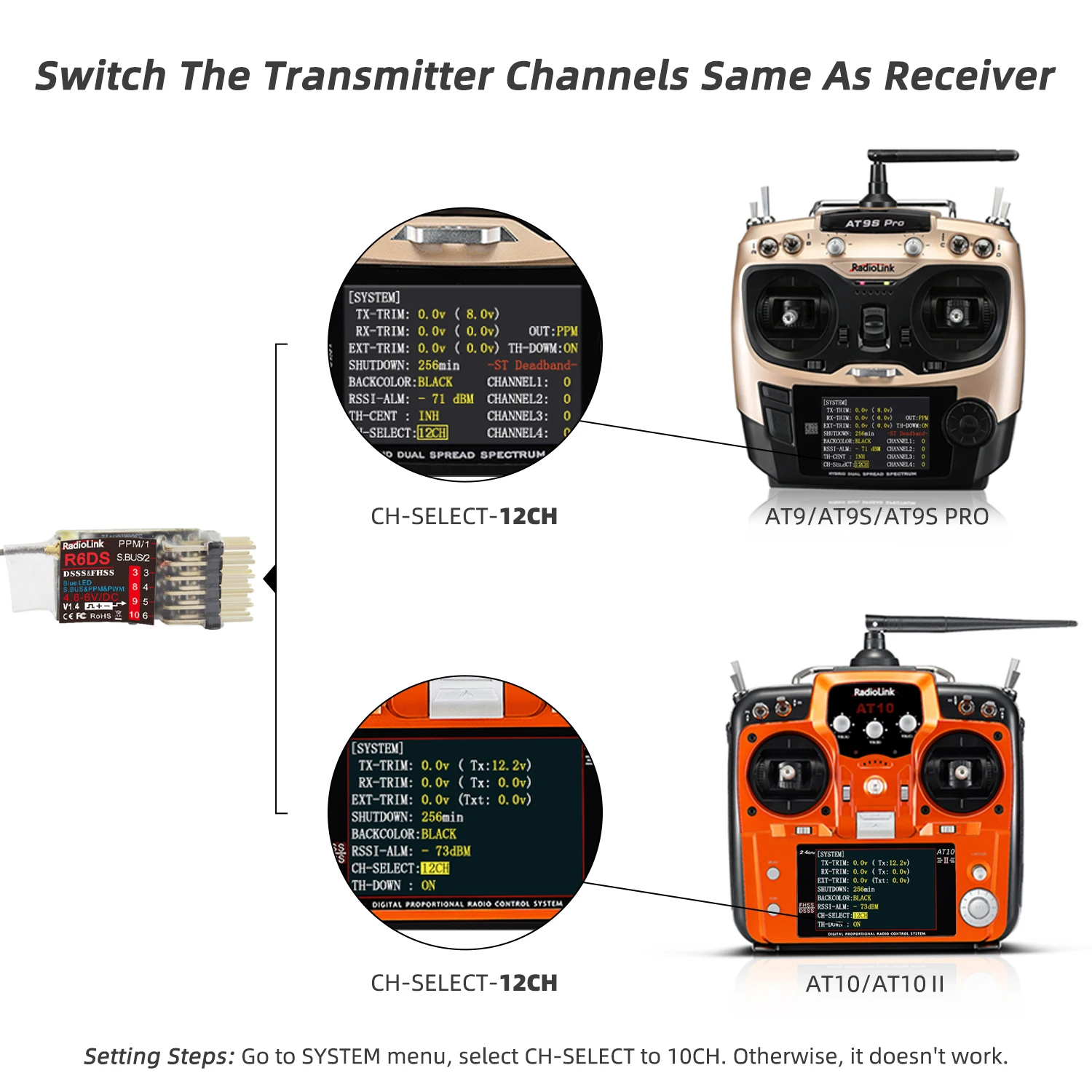 Radiolink R6DS 2.4G 6/10 Channels RC Transmitter Receiver SBUS/PWM/PPM for Racing Drones Quad Airplane