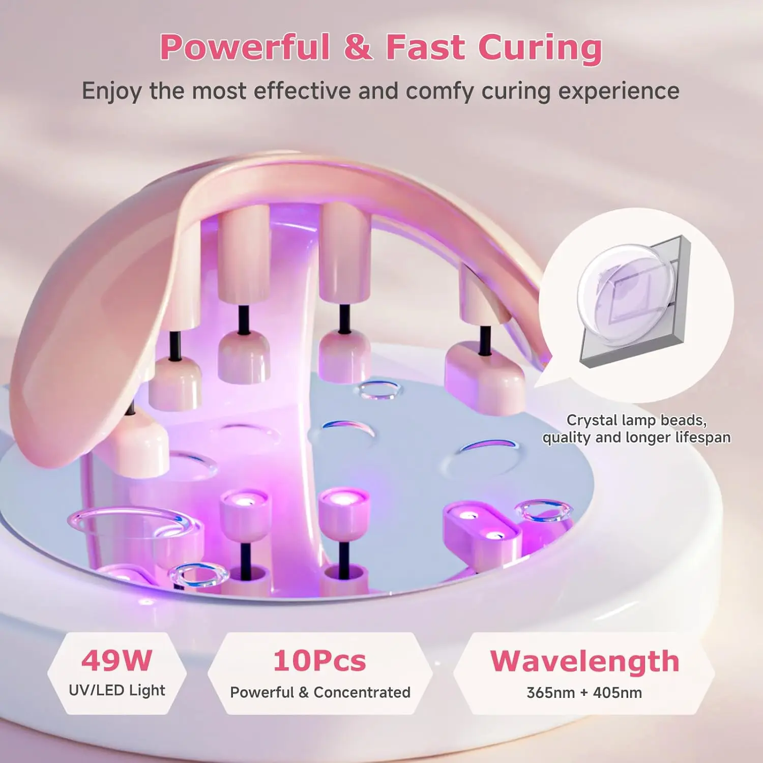 مصباح أظافر LED قابل لإعادة الشحن، مجفف جل بالأشعة فوق البنفسجية بقدرة 49 وات مع 4 إعدادات للمؤقت وزاوية قابلة للتعديل