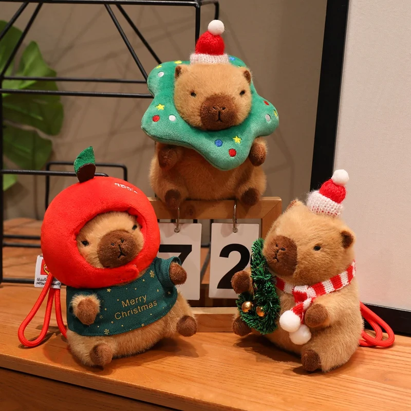15cm Christmas Capybara Series Plush Toys Garland Christmas Cane Tree Pendant Keychain Keyring Party Decor Props Gift For Childr