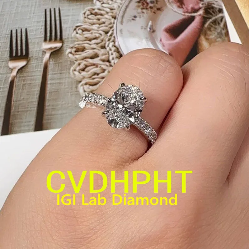 Real Platinum pt950 gold Lab grown dimaond ring IGI Oval cut D VS1 factry Wedding engagement ring